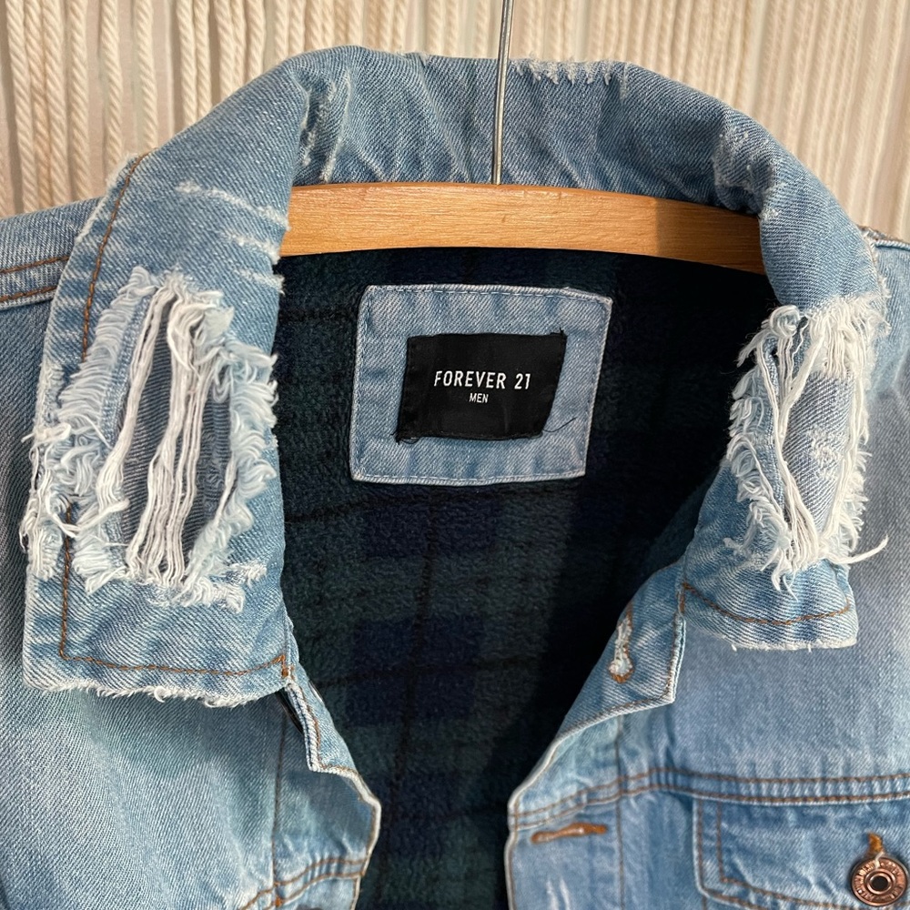 Forever 21 MEN Distressed Denim Winter Jacket Double-Lined Size M/L UNISEX - Picture 4 of 12